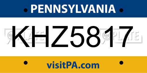 KHZ5817 Pennsylvania License Plate