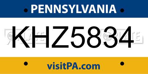 KHZ5834 Pennsylvania License Plate