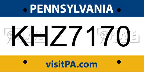 KHZ7170 Pennsylvania License Plate