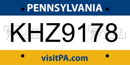 KHZ9178 Pennsylvania License Plate