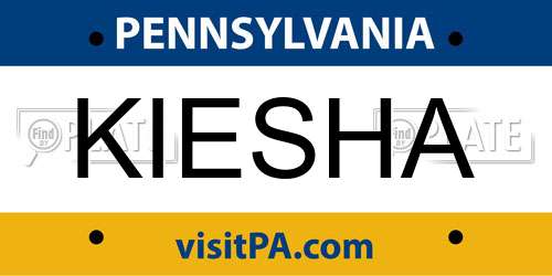 KIESHA Pennsylvania License Plate