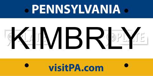 KIMBRLY Pennsylvania License Plate
