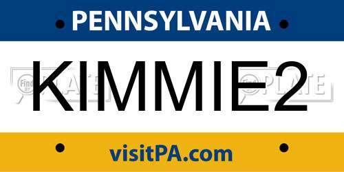 KIMMIE2 Pennsylvania License Plate