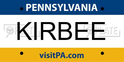 KIRBEE Pennsylvania License Plate