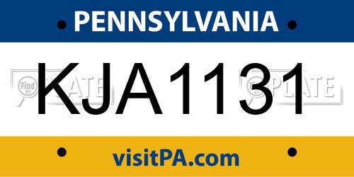 KJA1131 Pennsylvania License Plate