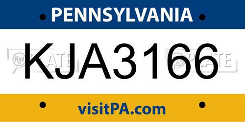KJA3166 Pennsylvania License Plate