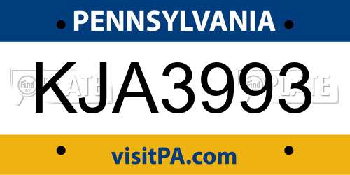 KJA3993 Pennsylvania License Plate