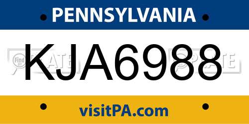 KJA6988 Pennsylvania License Plate