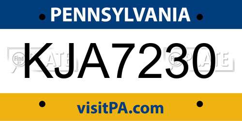 KJA7230 Pennsylvania License Plate