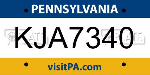 KJA7340 Pennsylvania License Plate