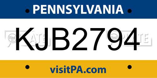 KJB2794 Pennsylvania License Plate