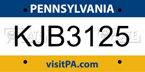 KJB3125 Pennsylvania License Plate
