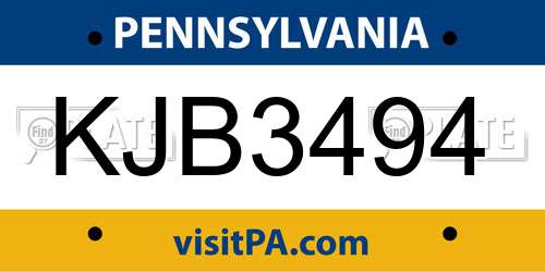 KJB3494 Pennsylvania License Plate