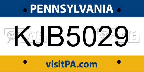 KJB5029 Pennsylvania License Plate