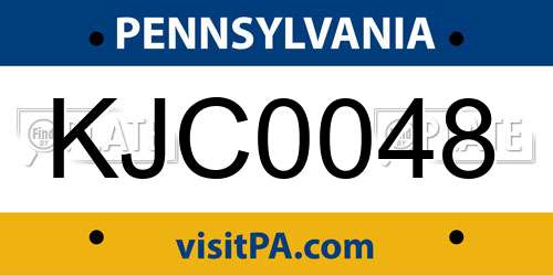 KJC0048 Pennsylvania License Plate