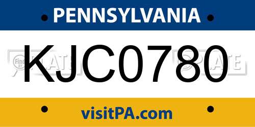 KJC0780 Pennsylvania License Plate