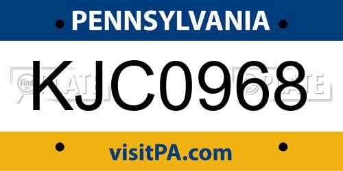 KJC0968 Pennsylvania License Plate