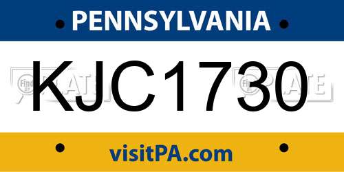 KJC1730 Pennsylvania License Plate