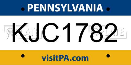 KJC1782 Pennsylvania License Plate