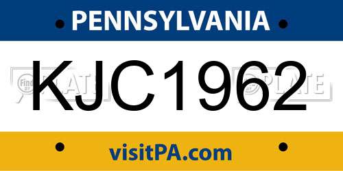 KJC1962 Pennsylvania License Plate