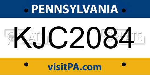 KJC2084 Pennsylvania License Plate