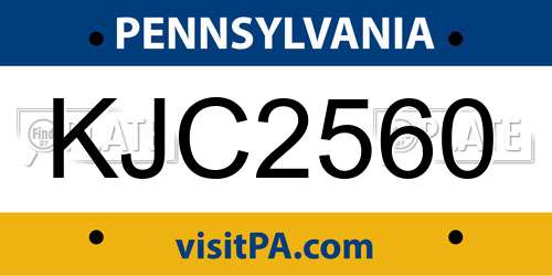 KJC2560 Pennsylvania License Plate