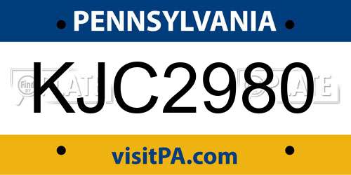 KJC2980 Pennsylvania License Plate
