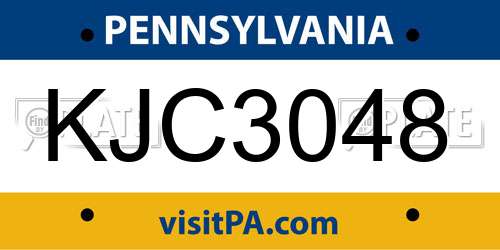 KJC3048 Pennsylvania License Plate