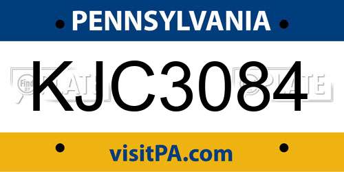 KJC3084 Pennsylvania License Plate