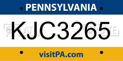 KJC3265 Pennsylvania License Plate
