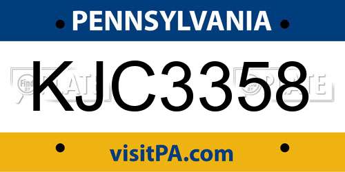 KJC3358 Pennsylvania License Plate