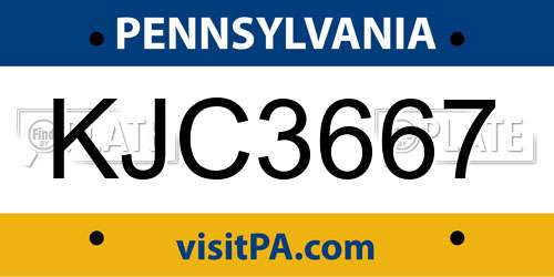 KJC3667 Pennsylvania License Plate