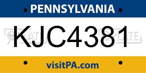 KJC4381 Pennsylvania License Plate