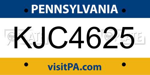 KJC4625 Pennsylvania License Plate