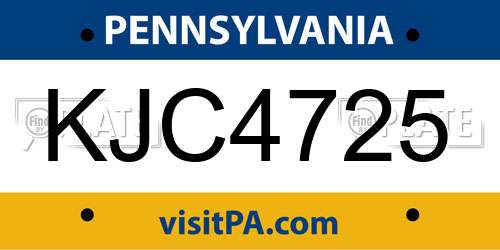 KJC4725 Pennsylvania License Plate