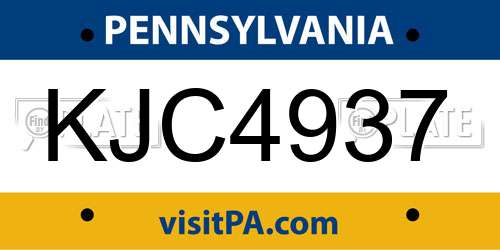 KJC4937 Pennsylvania License Plate
