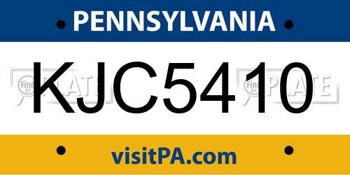 KJC5410 Pennsylvania License Plate