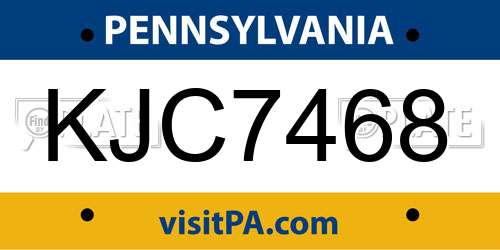 KJC7468 Pennsylvania License Plate