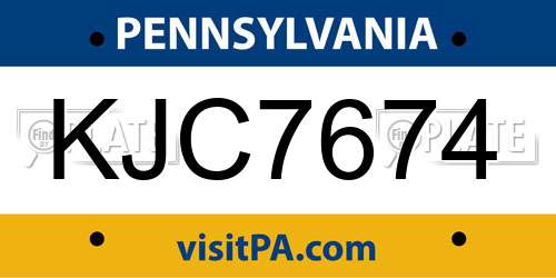 KJC7674 Pennsylvania License Plate