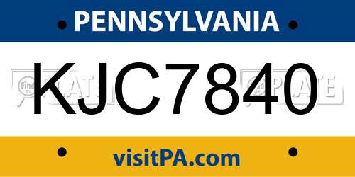 KJC7840 Pennsylvania License Plate