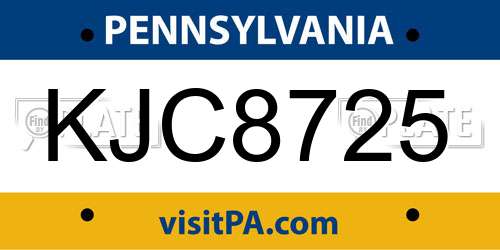 KJC8725 Pennsylvania License Plate