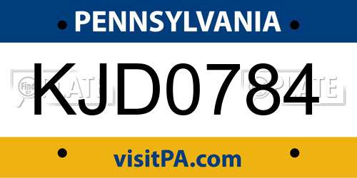KJD0784 Pennsylvania License Plate