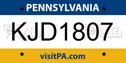 KJD1807 Pennsylvania License Plate