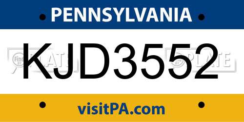 KJD3552 Pennsylvania License Plate
