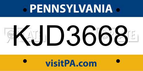 KJD3668 Pennsylvania License Plate
