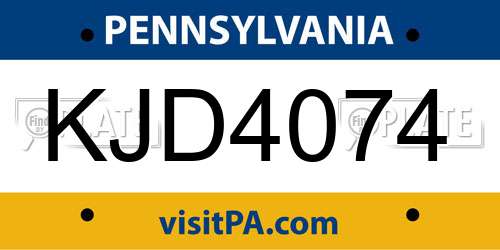 KJD4074 Pennsylvania License Plate