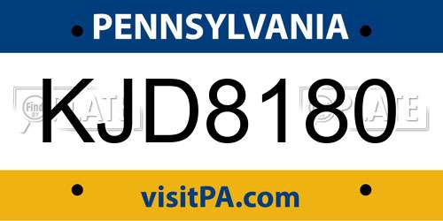 KJD8180 Pennsylvania License Plate
