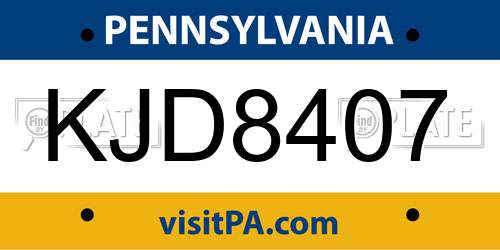 KJD8407 Pennsylvania License Plate