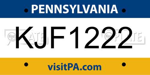 KJF1222 Pennsylvania License Plate