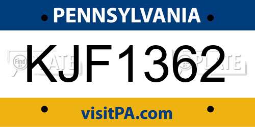 KJF1362 Pennsylvania License Plate